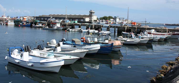 O porto pesqueiro em Olhão é um porto ativo