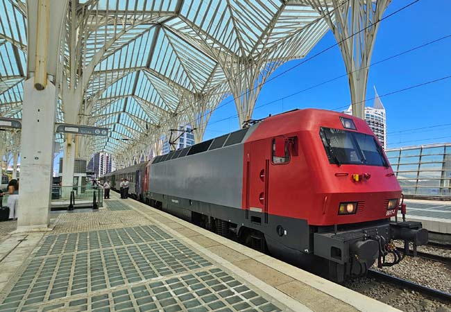 Intercidades (intercity) train to faro pulling into Oriente in Lisbon