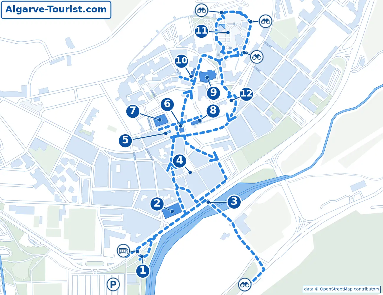 Mapa de la ruta a pie por Silves
